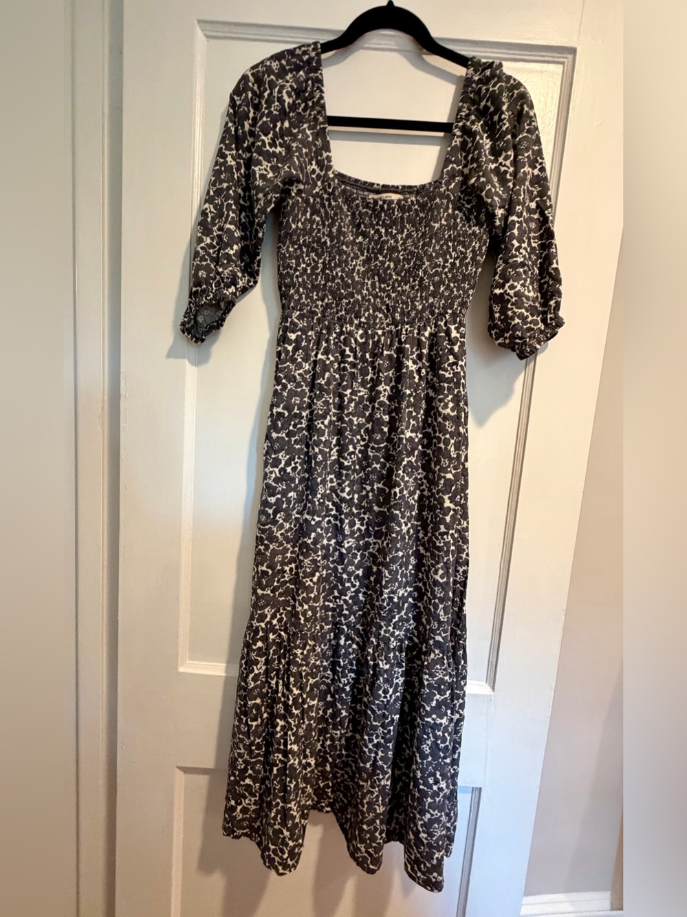 Marine Layer Square-Neck Dress Black and White Floral - XS